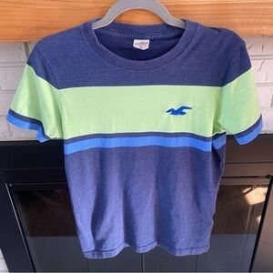 Vintage Hollister Navy and Green Striped T-Shirt